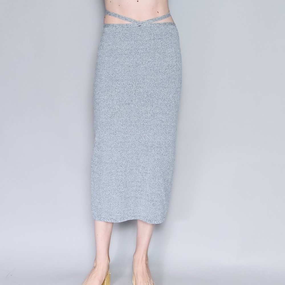 ROHE FRAMES Knit Miro Skirt in Navy Melange NWT Sz 34